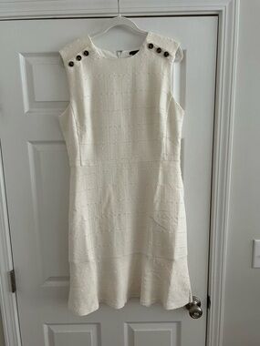 Ann Taylor off-white/cream Sleeveless Shift Dress with Shoulder Button Accents